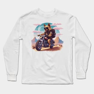 Dog with sunglasses riding a motorcycle in the desert Long Sleeve T-Shirt